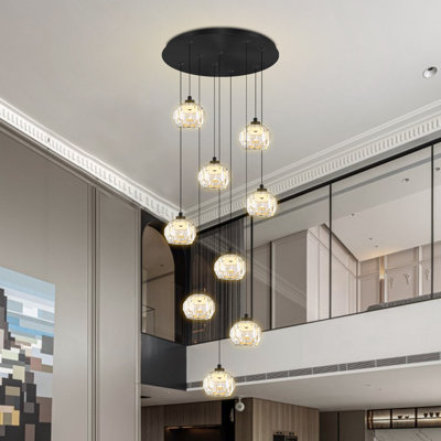 9-light Modern Crystal Chandeliers With Adjustable Black Spherical Crystal Chandeliers