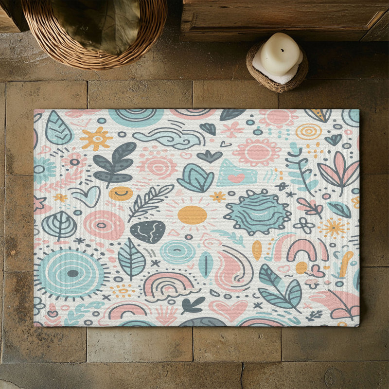 Tapis tressé Faint Doodle Whispers, Rectangulaire 3 pi x 5 pi