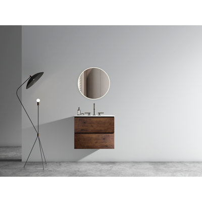 Meuble-lavabo mural 24 po en noyer de style contemporain