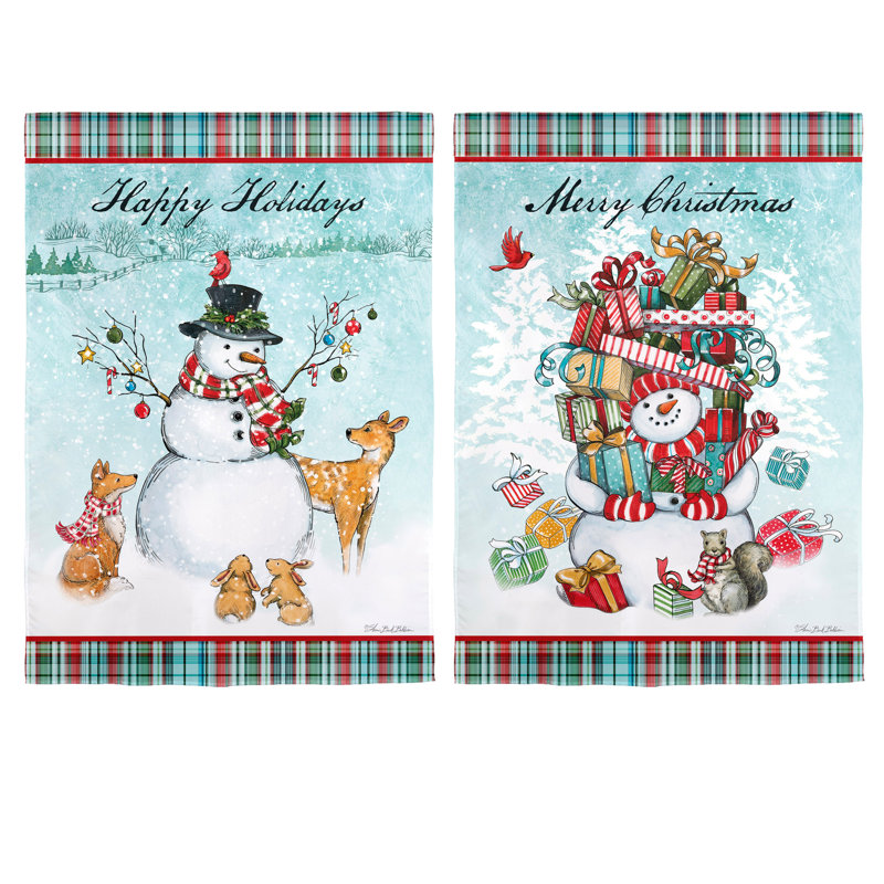 Drapeau de maison en suède réversible Snowman Holiday