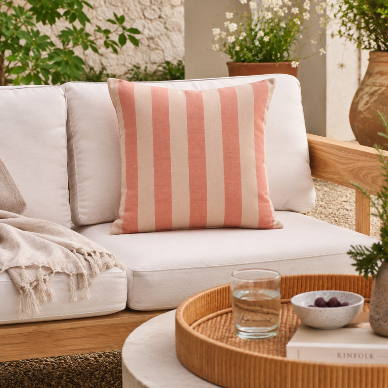 Coussin décoratif intérieur / extérieur Lani Sunbrella®, Rose / crème, Carré 20 po