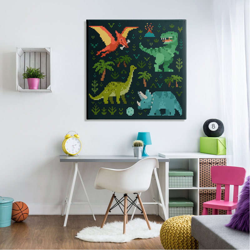 «Pixel Dinosaurs Wildlife» sur toile par Victoria Barnes, H 36 po x l 36 po x P 1,5 po