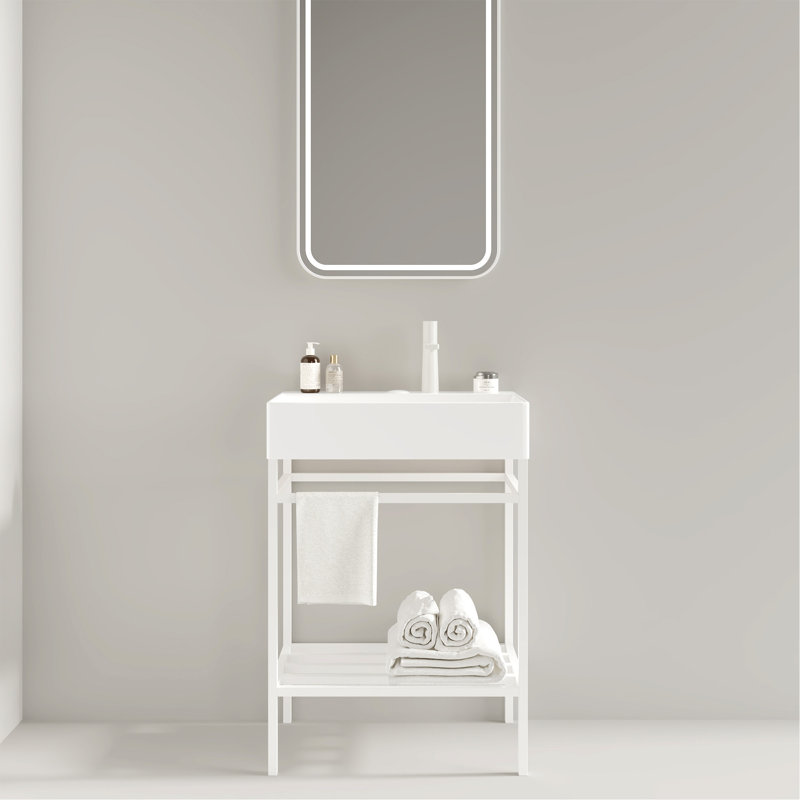 Meuble-lavabo polyvalent avec rangement avancé et conception conviviale, Blanc, Blanc