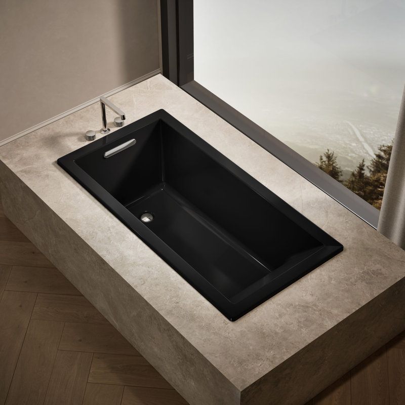 Underscore® 60" x 30" Drop-In or Undermount Acrylic Soaking Bathtub with Sloped Backrest, Black