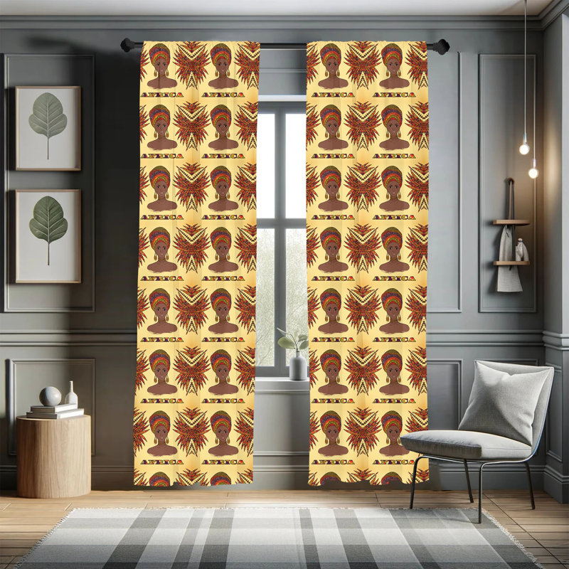 African Semi-Sheer Rod Pocket Curtain Panels, 28" x 95"