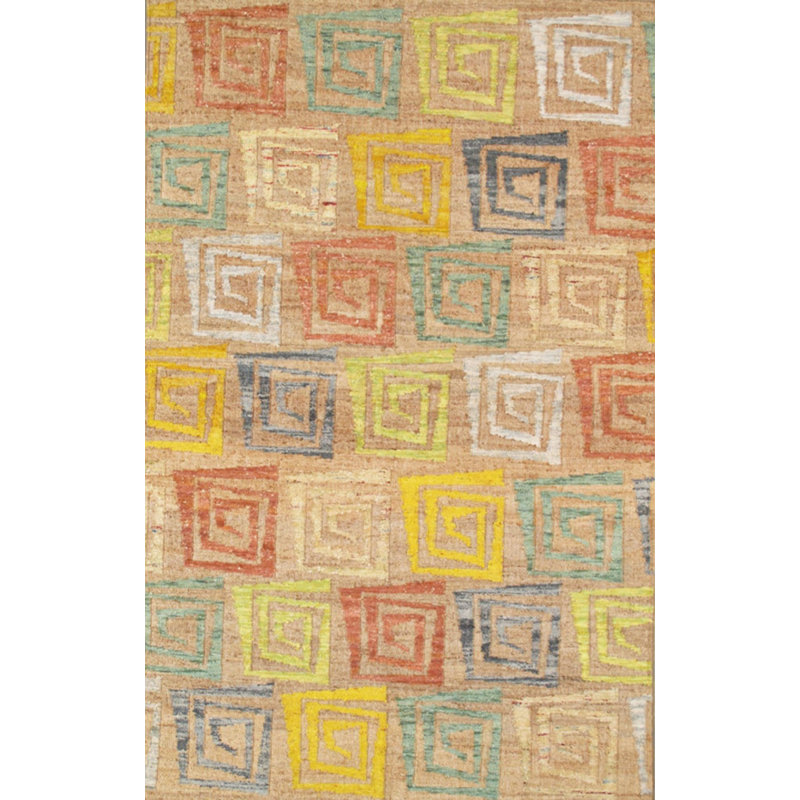 Tapis kaki / rouge / jaune à tissage plat Sumak, Rectangle 8 pi x 11 pi