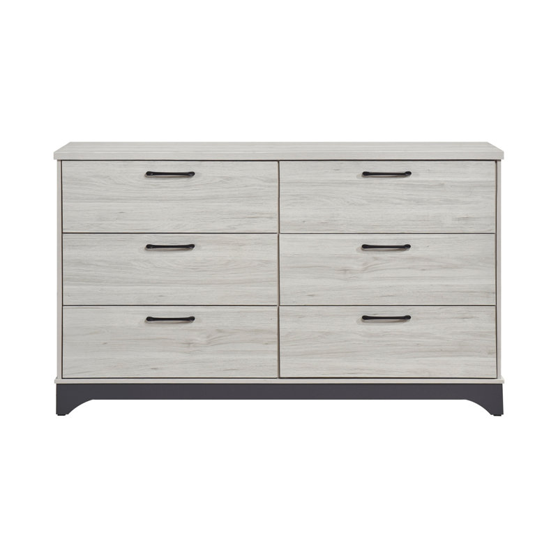 Commode de rangement contemporaine à 6 tiroirs, meubles de chambre à coucher en bois, 1 pièce, finition bicolore chêne blanc et gris