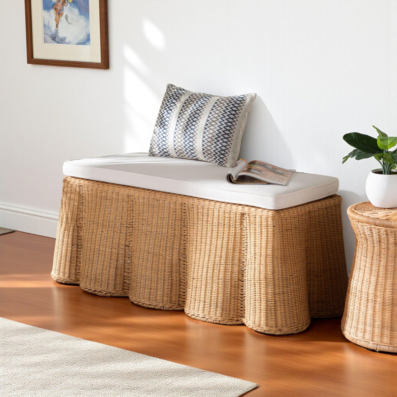Repose-pieds rectangulaire en rotin tressé à la main avec coussin Colindres, H 17,91 po x l 45,79 po x P 22,45 po