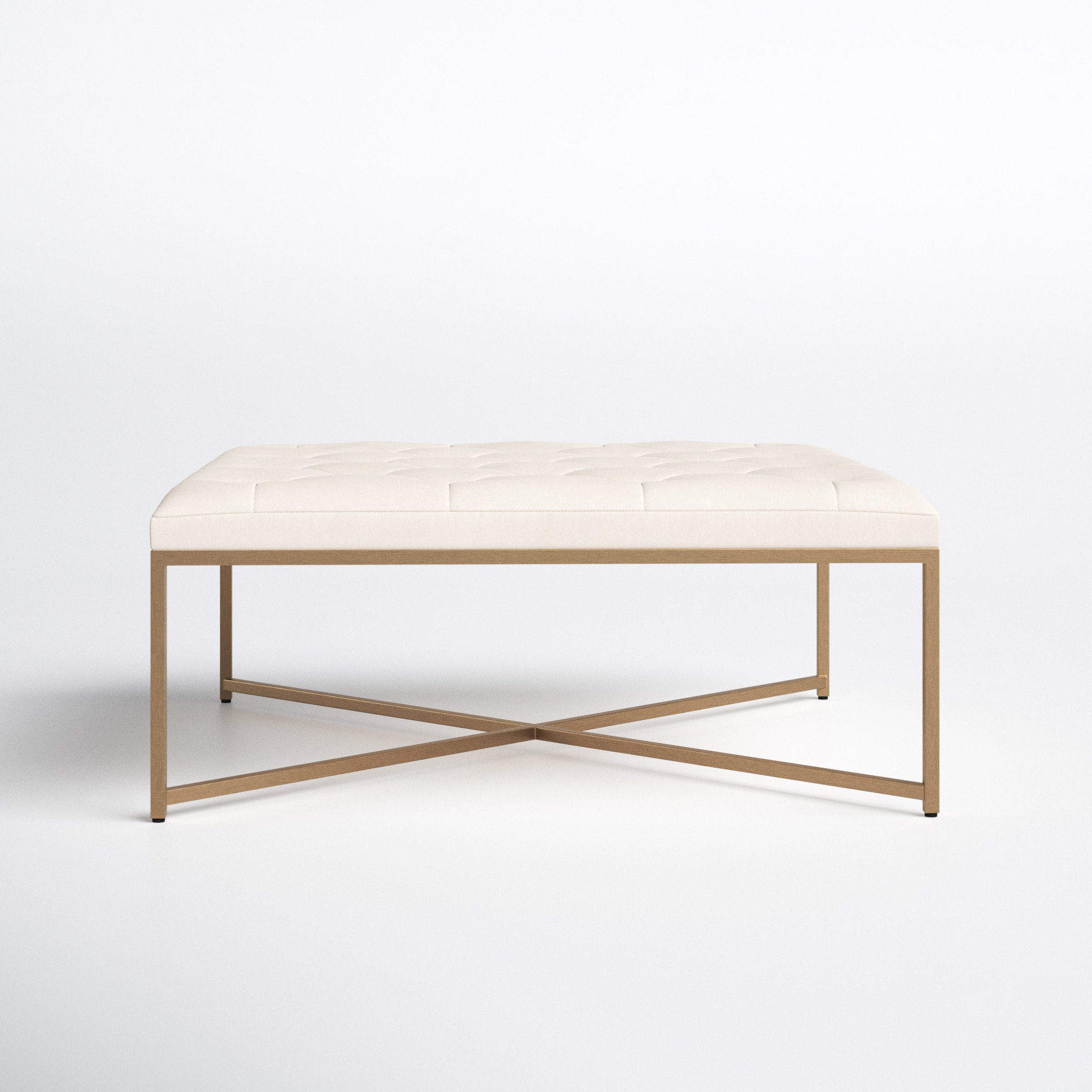 Osa Leather Ottoman, Vanilla Genuine Leather