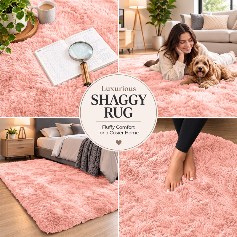 Rectangle Shaggy Washable Area Rug, Pink, Rectangle 80 x 150 cm