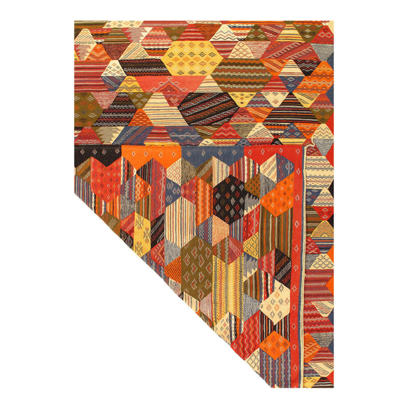 Tapis unique rouge, brun et ivoire 6 pi 8 po x 9 pi 8 po Kester