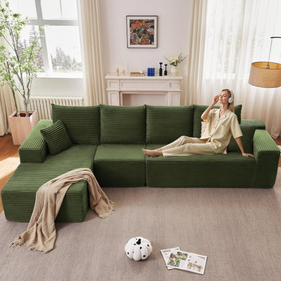 Canapé modulaire de 135 po avec méridienne en forme de L, méridienne modulaire moderne et confortable, canapé-lit rembourré en velours côtelé avec siège profond pour la chambre à coucher du salon, aucun assemblage requis