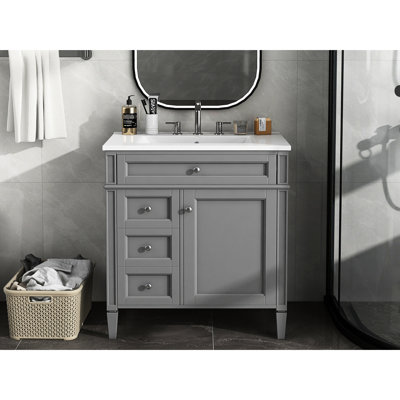 Meuble-lavabo de salle de bain moderne en gris, armoire de 30 po avec lavabo, 2 tiroirs et un tiroir basculant, armoires de qualité durables, tiroir gris