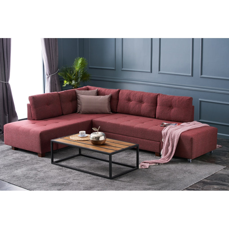Canapé-lit large de 110,2 po Harjeevan, Orienté à gauche (vu de face), 100 % polyester rouge bordeaux