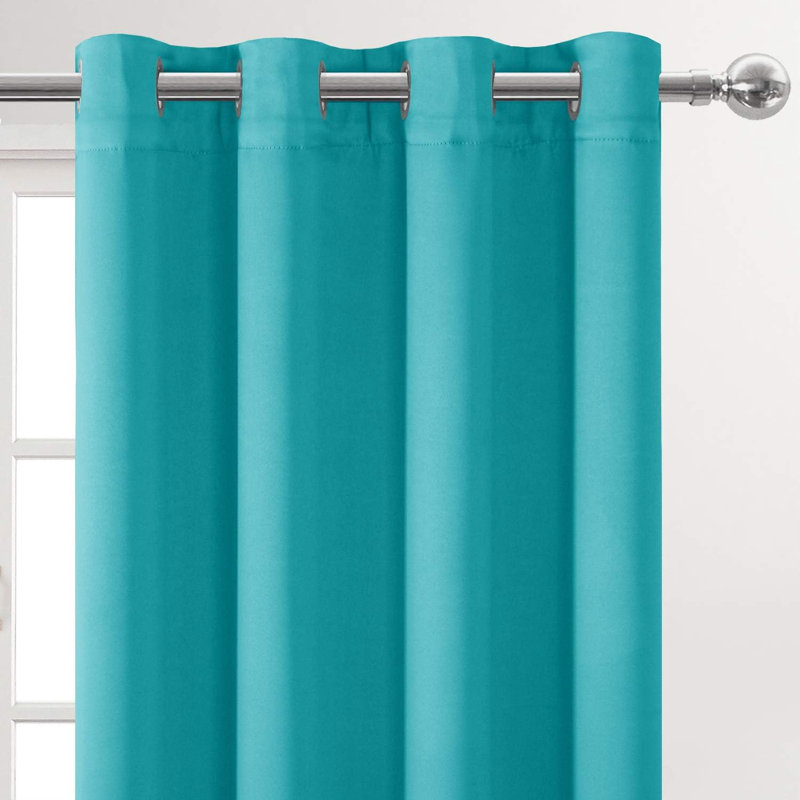 2 Thick Panels Room Darkening Blackout Curtains, Thermal Insulated Block Out Light Grommet Drapes, Turquoise, 42" W x 54" L