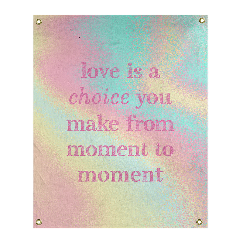 Tapisserie de polyester, l’amour d’écriture est un choix de citation, H 59 pi x l 50 po, Arc-en-ciel pastel