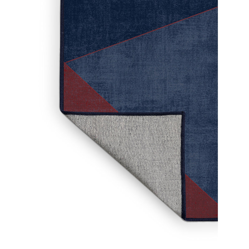 Tapis gris moderne et contemporain lavable à la machine Aguayo du 4 juillet - reliure marine, 7 x 10