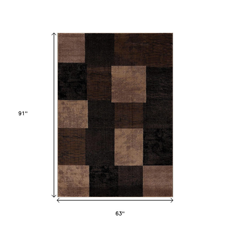 5' X 7' Black And Brown Geometric Distressed Area Rug, Rectangle 5' x 8'