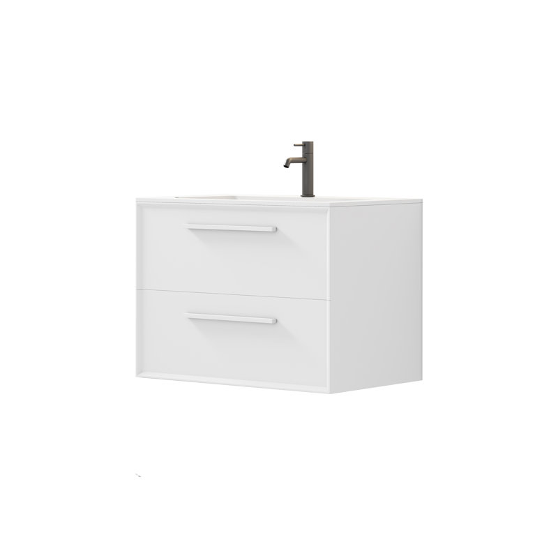Schneeweis 30 po L x 18 po P 2 tiroirs Meuble-lavabo mural avec évier simple et Comptoir en Surface solide blanc mat