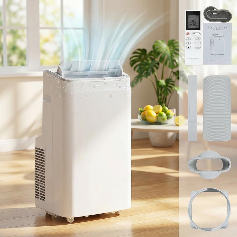 Climatiseurs portatifs 12 000 BTU, climatiseur portatif 3-en-1 avec modes de refroidissement, déshumidificateur et ventilateur intégrés pour une pièce jusqu'à 550 pieds carrés, télécommande, mode veille, minuterie 24 heures, avec trousse d'installation
