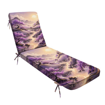 72.5"L×21"W×3"D (Seat) Chaise Lounge Cushion Serene Mountain Landscape Cherry Blossom Trees Tranquil Stream 3 Inch Thick All Weather Patio Furniture Seat Pad Sun Lounger Recliner Mattress for Outdoor Poolside Porch Deck Backyard Garden