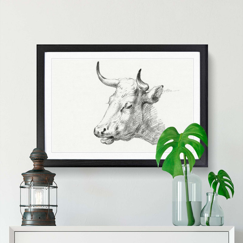 Head of a Cow by Jean Bernard - Picture Frame Drawing Print, 27cm H x 36cm W x 2cm D, Black Framed