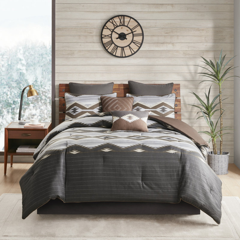 King Brown and Gray Southwestern Microfiber 8-Piece Comforter Set