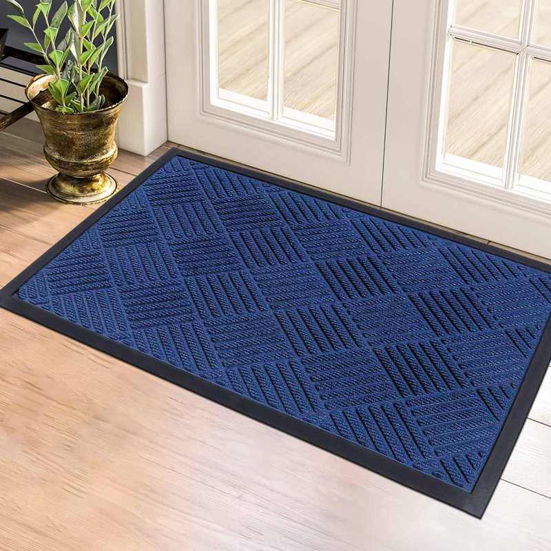 Tapis de porte extérieur antidérapant Angelita, L 24 po x L 46 po, Marine