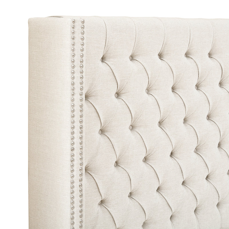 Button Upholstered Headboard, Double Nailhead Trim, Adjustable Legs, Queen Size, Cream Upholstery Headboard With Tufting, Upholstery, Sized