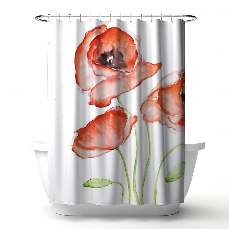 Floral – Polyester Shower Curtain, Dye Sublimation Print, 71" W × 74" L