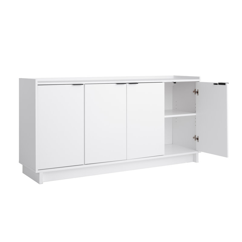 Buffet Chaunta de 60 po de largeur, console de rangement moderne à 4 portes avec console, buffet pour le rangement et l'organisation, table d'appoint moderne avec portes et tablettes, l 60 po x H 30 po x P 16 po, blanc
