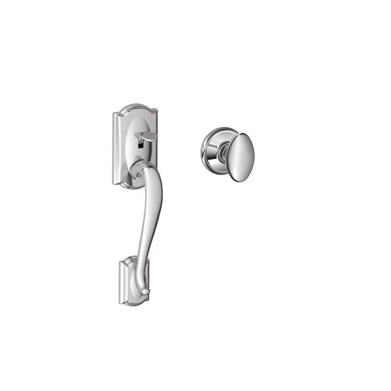 Camelot Lower Half Handleset with Siena Door Knob (Deadbolt Sold Separately), Yes, Bright Chrome