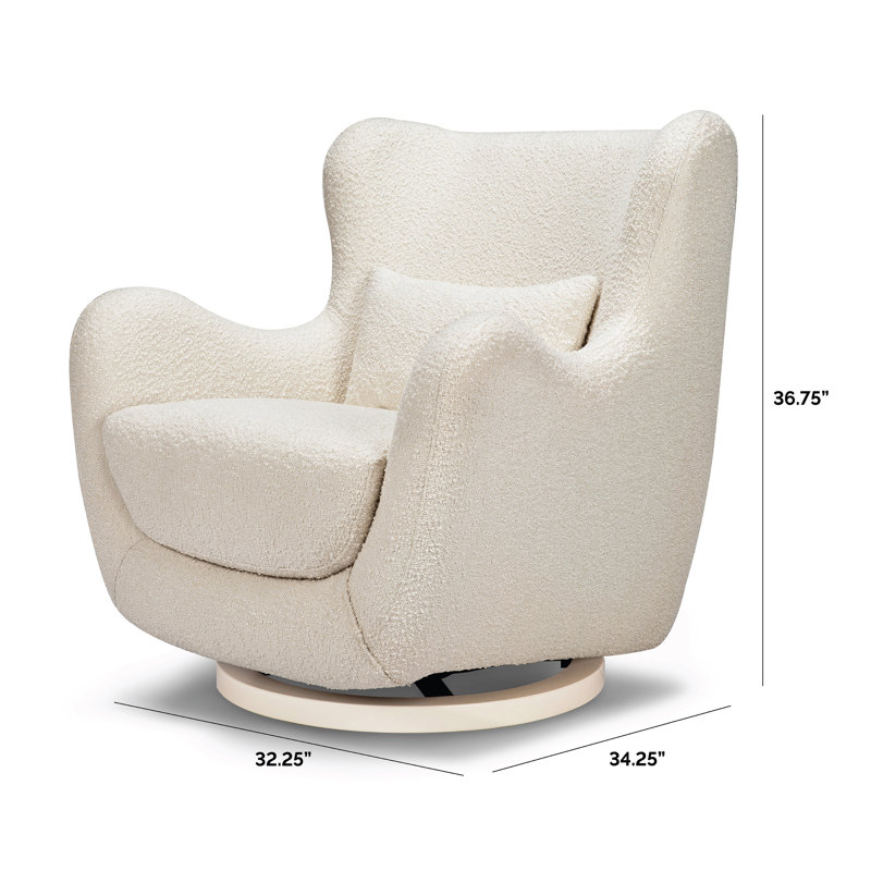 Ivory Boucle Modern Swivel Glider with Curved Back