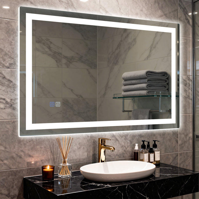 Miroir de salle de bain à DEL avec antibuée, éclairage réglable et mémoire intelligente, 36 po x 24 po