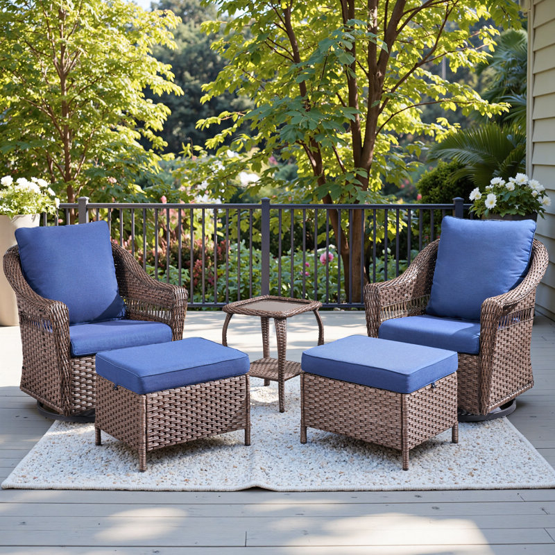 Fauteuil pivotant Quirama, Coussin bleu / cadre brun