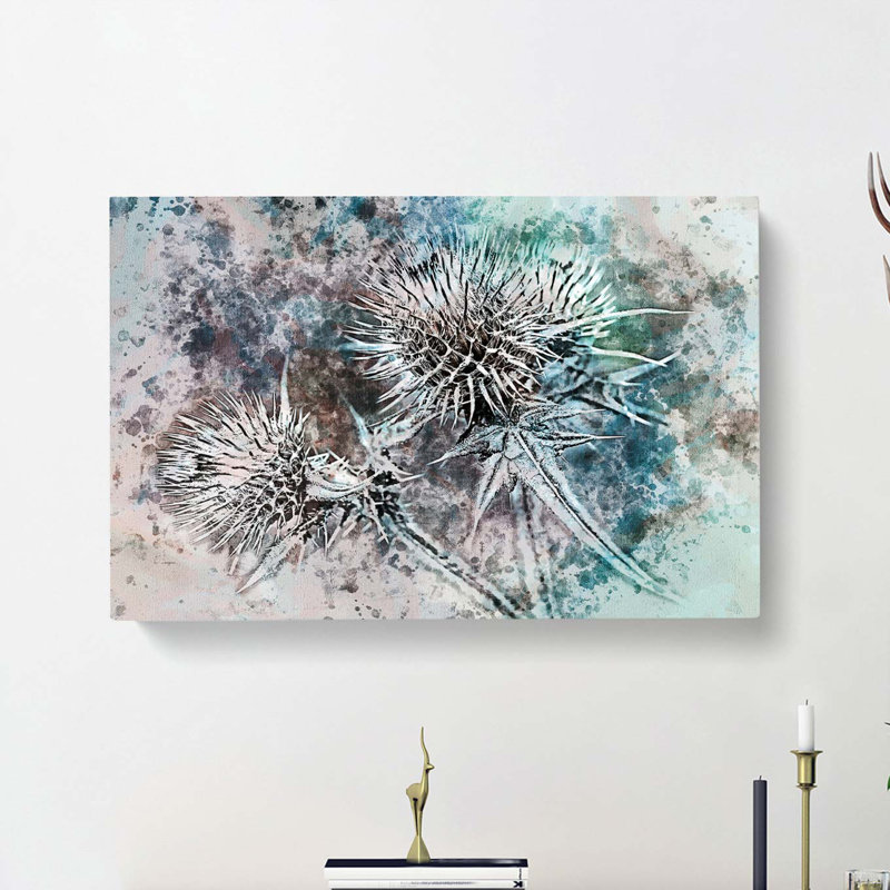 Thistle Flower In Abstract - Wrapped Canvas Painting, 35cm H x 50cm W x 3cm D