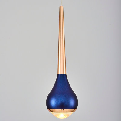Elegant Blue Chandelier, Metal Body with Opal Glass Cap, 4.7 in Diameter x 47.2 in Height | 1 x 5W LED Socket, 3000K/500 Lm | Assembled & Ready to Install, Perfect for Modern Dining & Living Spaces