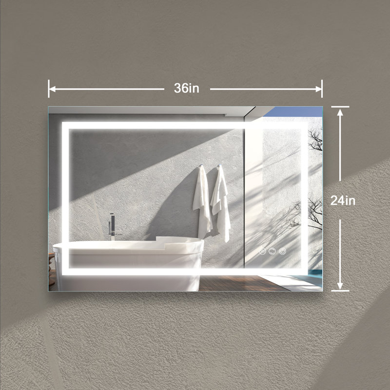 Nathen 40 in. W x 24 in. H Rectangular Frameless LED Light Anti-Fog Wall Bathroom Vanity Mirror, 36" x 24"