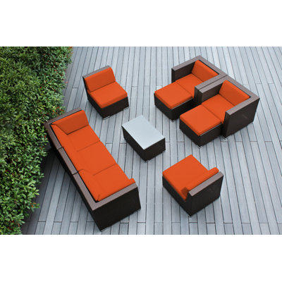 Kiara Wicker 7 - Person Seating Group with Cushions - No Assembly