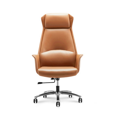 Adjustable Genuine Leather + Faux Leather + Aluminium Alloy Office Chair