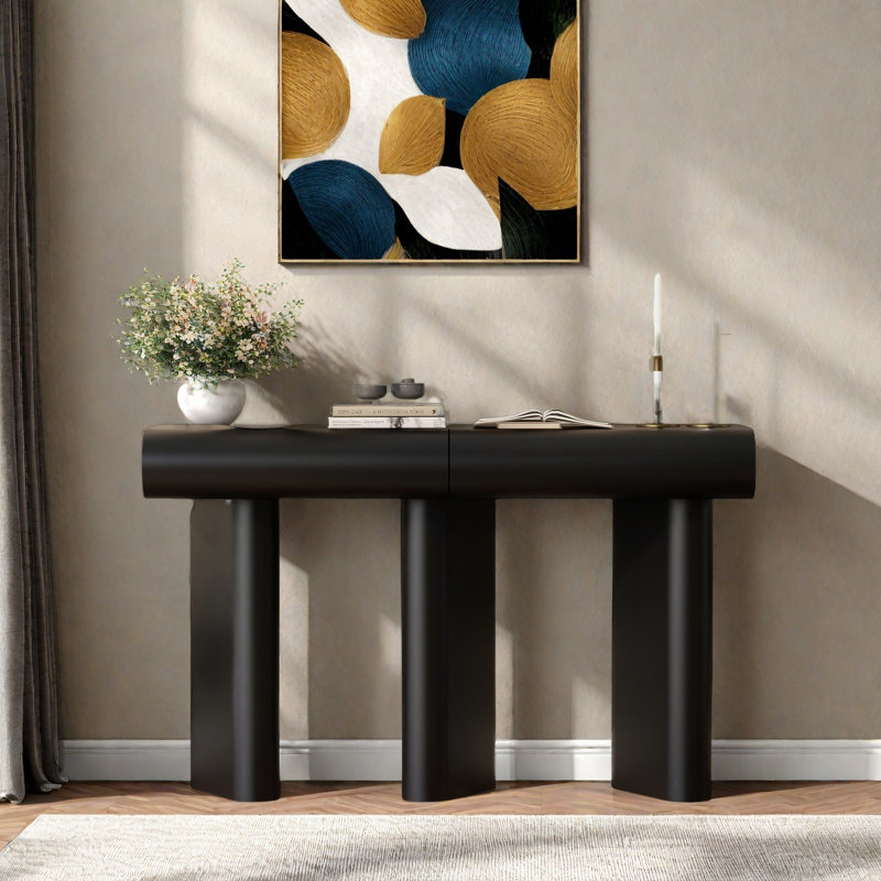 Modern Console Table with 2 Drawers, High Gloss Finish Entryway Table with Arc Legs, Storage Cabinet with Smooth Drawer Slides, for Living Room, Hallway, or Vanity Use