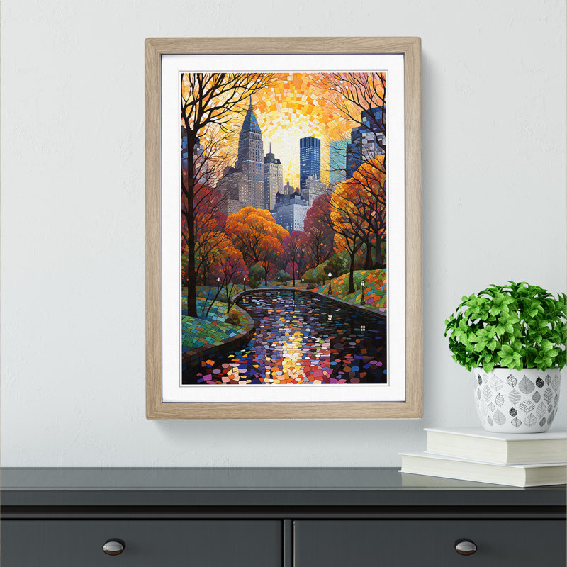 Central Park Orphism - Single Picture Frame Print on Wood, 46cm H x 34cm W x 2cm D, Oak Framed
