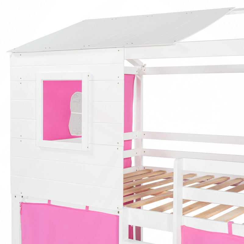 Lit superposé en bois avec tente, Rose