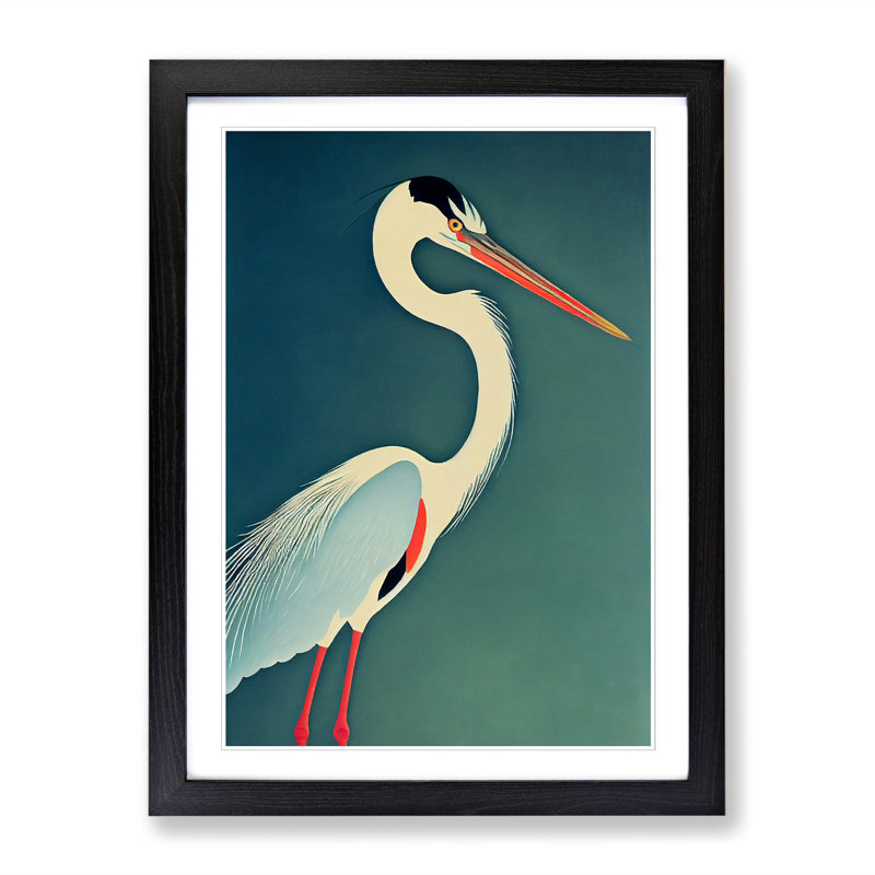 Higginsport Heron Painting Mid Century - Picture Frame Print, Black, 46cm H x 34cm W