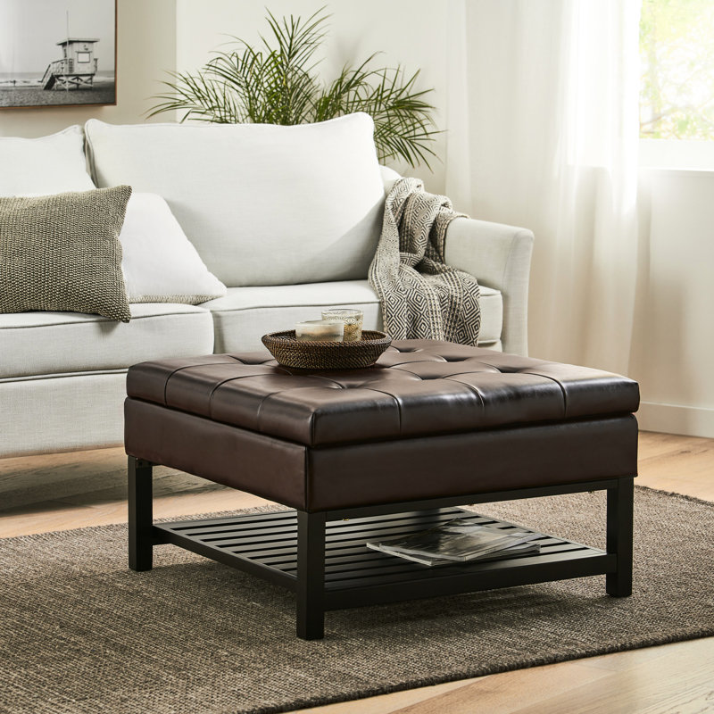 Square With Storage And Bottom Stand - Robust Bonded Leather Brown Stylish Rack Cozy
