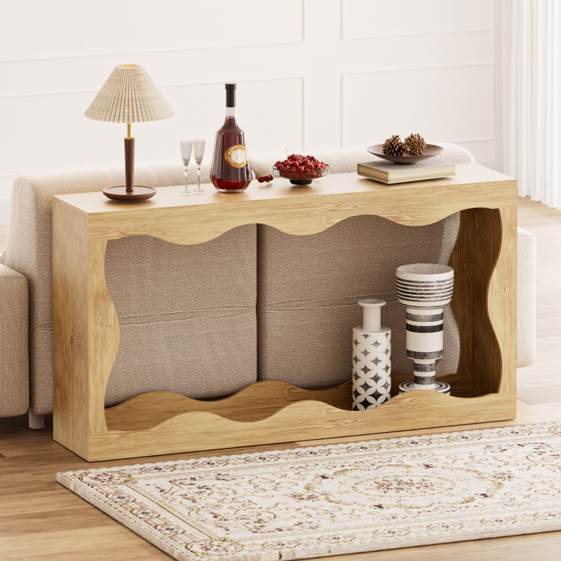 63-Inch Console Table With Storage Space, Light Wood