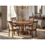 Cet ensemble de salle à manger en bois 7 pièces comprend une table à piédestal et 6 chaises Parson en lin brun clair avec dossier rembourré - Noyer antique-1004186774-1004186772-983083351