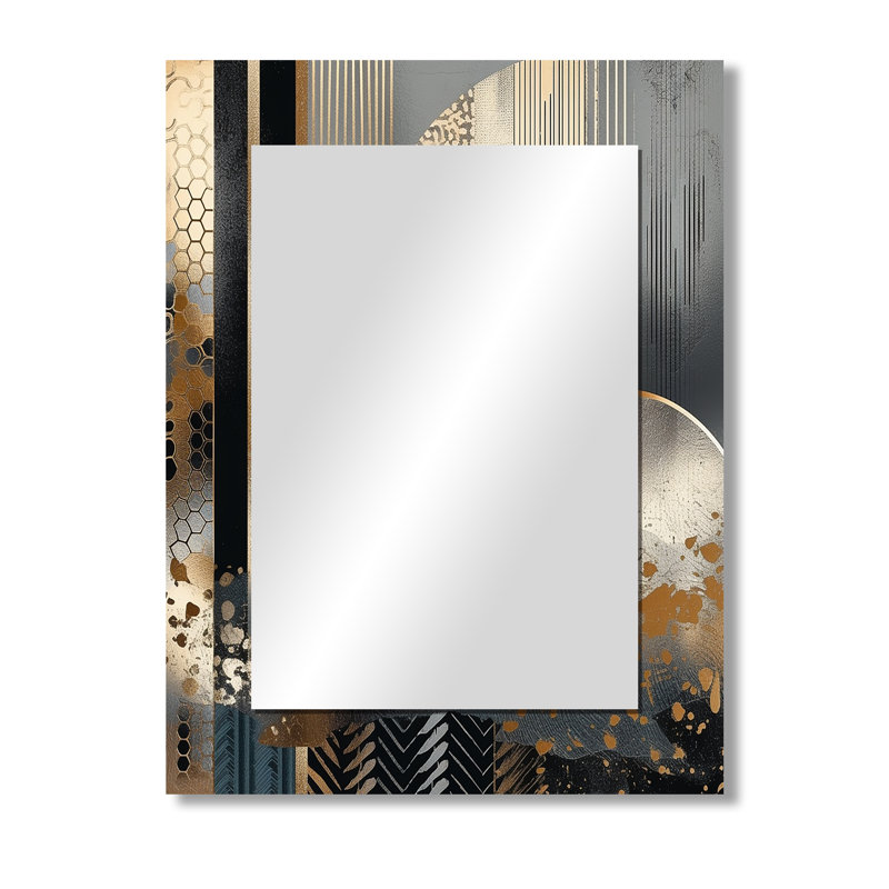 Shapes And Lines Abstract Marble IV - Miroir mural en marbre, miroir décoratif doré, impression sur métal, 40 po x 30 po