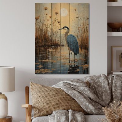 Heron Morning Stroll Pointillism III sur impression sur bois