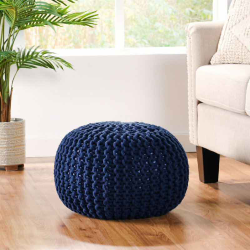 Pouf rond en coton tricoté 20 x 20 Moro, Marine